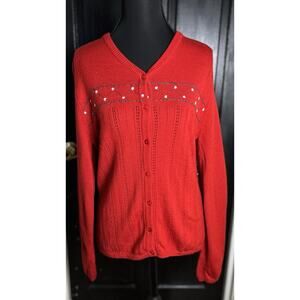 Pendleton Women Red Cardigan Sweater 100% Merino Wool Size S. Cozy holiday